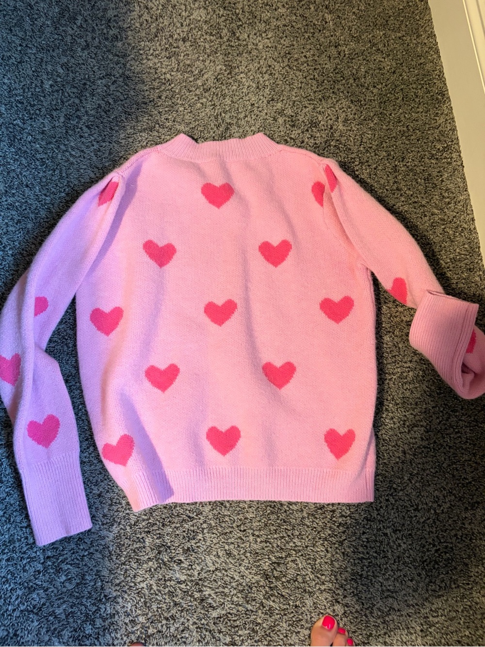 SHEIN Pink Crewneck Sweater with Heart Motifs